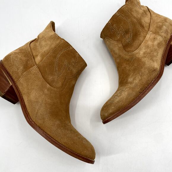 Prune Tan Suede Cowboy Booties - Picture 2 of 8